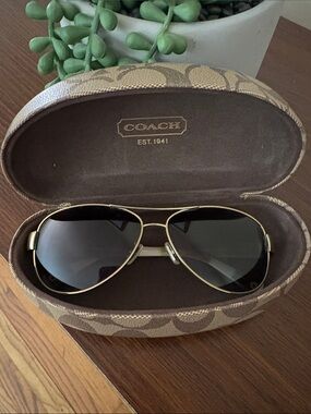 Coach Gold Aviator Sunglasses with Dark Lenses
